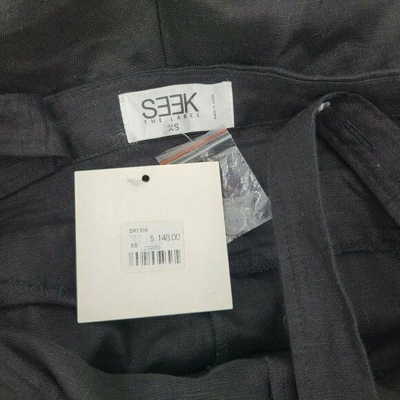 New Seek the Label Linen Short Overalls Womens XS Black Shortalls - Picture 4 of 6